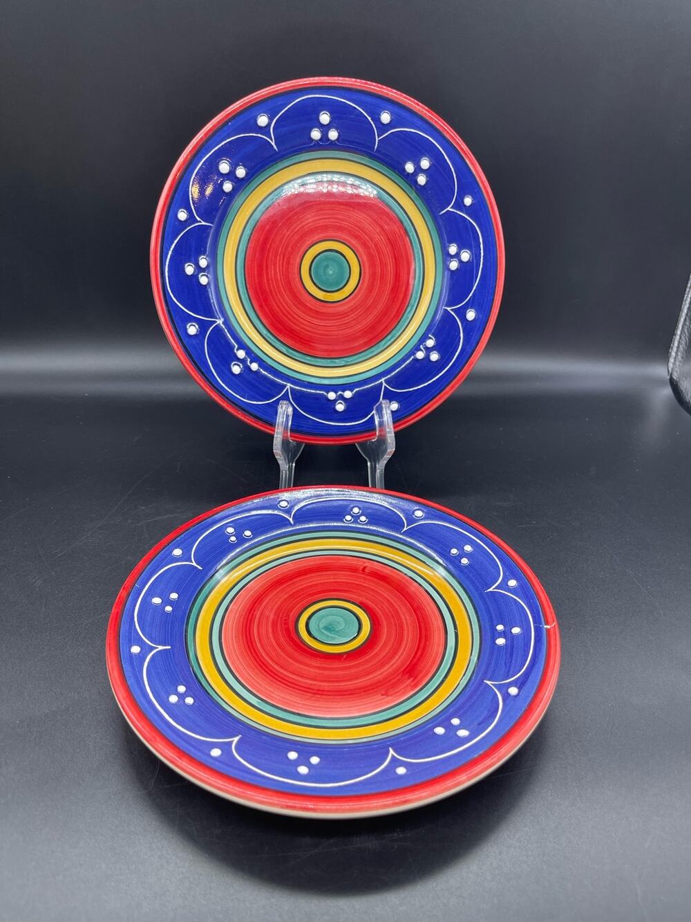 Pier 1 Earthenware San Marco Set of 2 Salad Plates 8” Italy *Small Paint Chip